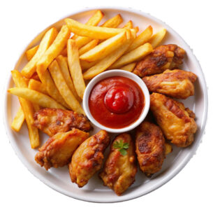 89 Pouletflügel mit Pommes